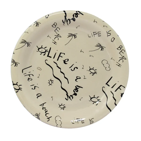 Home-Sensi Studio Ceramic Dinner Plate “Life is a Beach” (Set of 4)