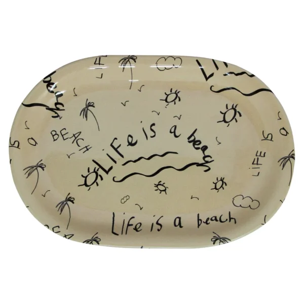 Home-Sensi Studio Ceramic Oval Platter “Life is a Beach” (Set of 2)