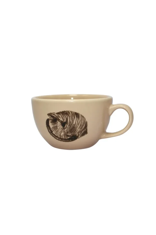 Home-Sensi Studio Ceramic Tea Cup & Tea Plate “Conchas de la Isla Cream” (Set of 4)
