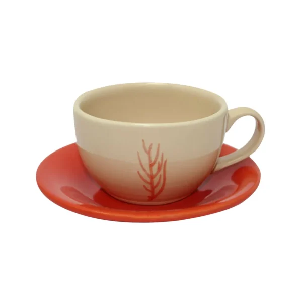 Home-Sensi Studio Ceramic Tea Cup & Tea Plate "Corales de la Isla" (Set of 4)