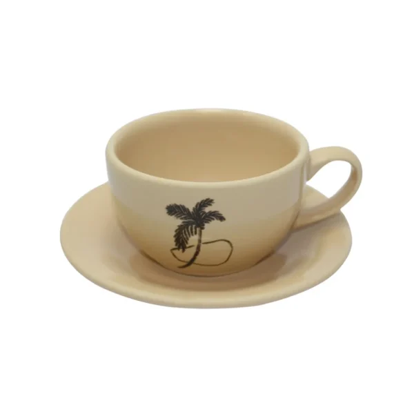 Home-Sensi Studio Ceramic Tea Cup & Tea Plate "Trazos Sicilia Black" (Set of 4)