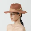 Women's Felted Wool Hats-Sensi Studio Classic long brim hat with silver chain embellished with moon and stars