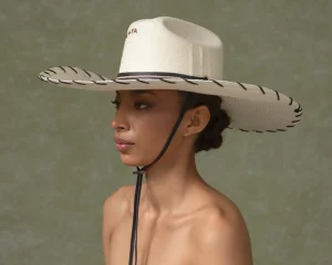 Women's Panama Hats-Sensi Studio Embroidered Texan Long Brim Hat