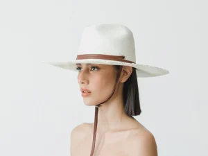 Women's Panama Hats-Sensi Studio Frayed Fedora Long Brim With Adjustable Leather Band
