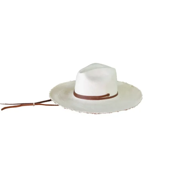 Women's Panama Hats-Sensi Studio Frayed Fedora Long Brim With Adjustable Leather Band