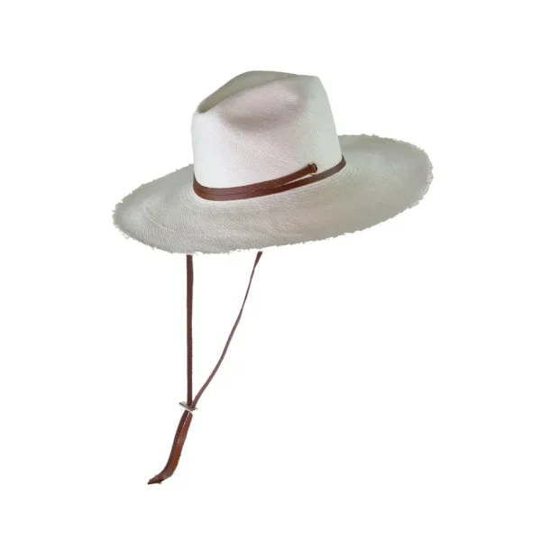 Women's Panama Hats-Sensi Studio Frayed Fedora Long Brim With Adjustable Leather Band