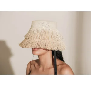 Women's Panama Hats-Sensi Studio Frayed Lampshade Hat With Narrow Ribbon
