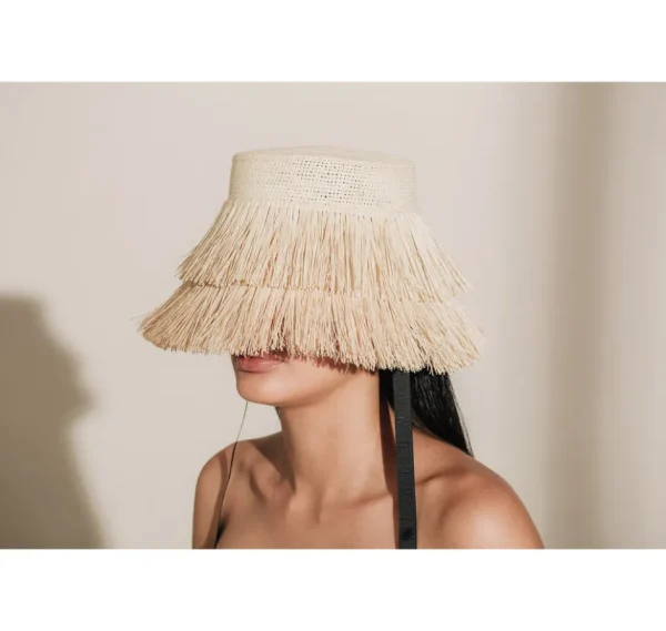 Women's Panama Hats-Sensi Studio Frayed Lampshade Hat With Narrow Ribbon