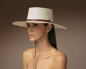 Women's Panama Hats-Sensi Studio Long Brim Cordovan hat with Leather band