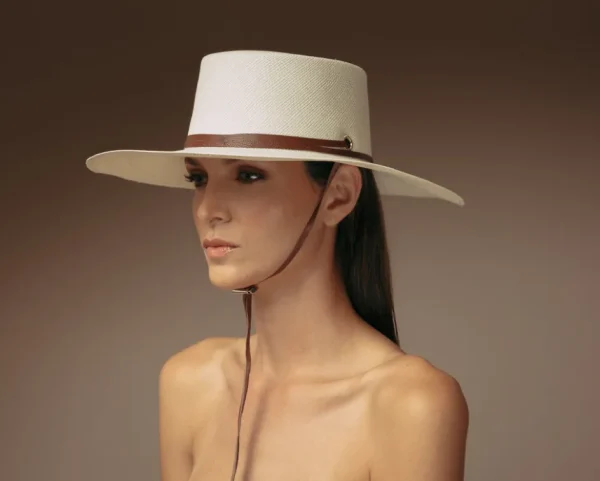 Women's Panama Hats-Sensi Studio Long Brim Cordovan hat with Leather band