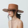 Women's Panama Hats-Sensi Studio Long Brim Cordovan Hat With Braid Band