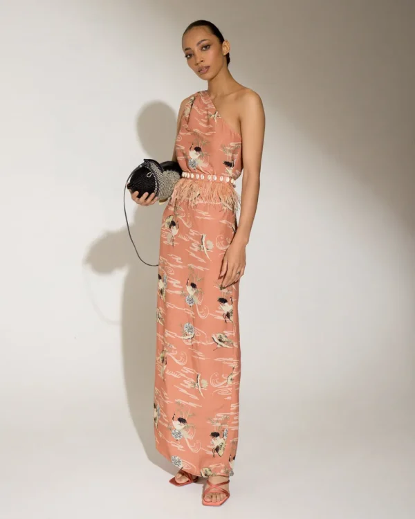 Rtw-Sensi Studio One Shoulder Dress with Feathered Belt