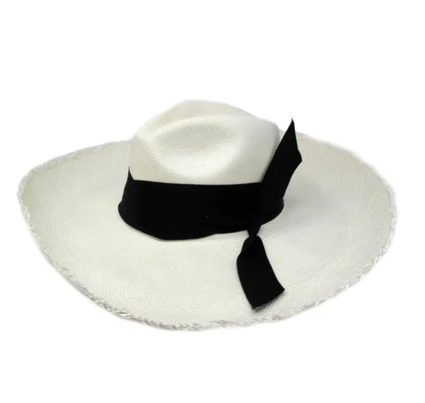 Women's Panama Hats-Sensi Studio Panama Hat Frayed Long Brim With Triple Twist Band